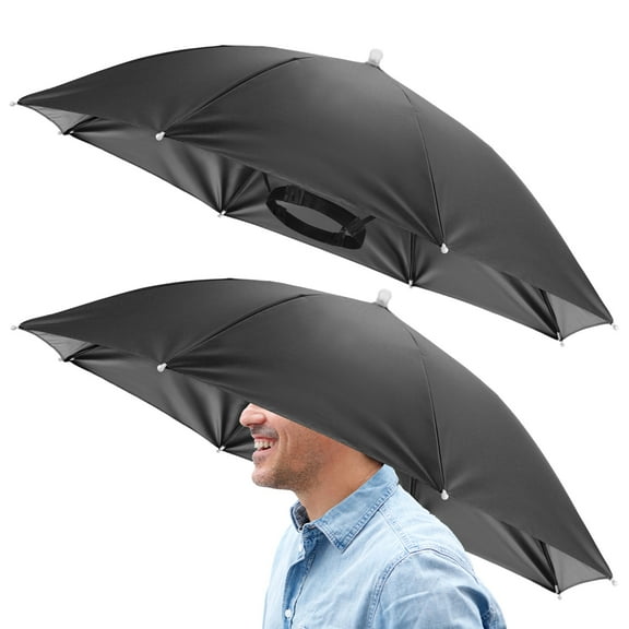 Uxcell 26" Headband Umbrella Hat [2 Pcs] - Hands Free Foldable Umbrella Cap Sun Hat Use for Fishing & Gardening & Hiking & Camping [Black]