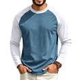 thumbnail image 2 of Domuza Mens Long Sleeve T-Shirt Crew Neck Moisture Wicking Basic Tee Color Block Raglan Tshirts for Daily Wear Light Blue L, 2 of 4