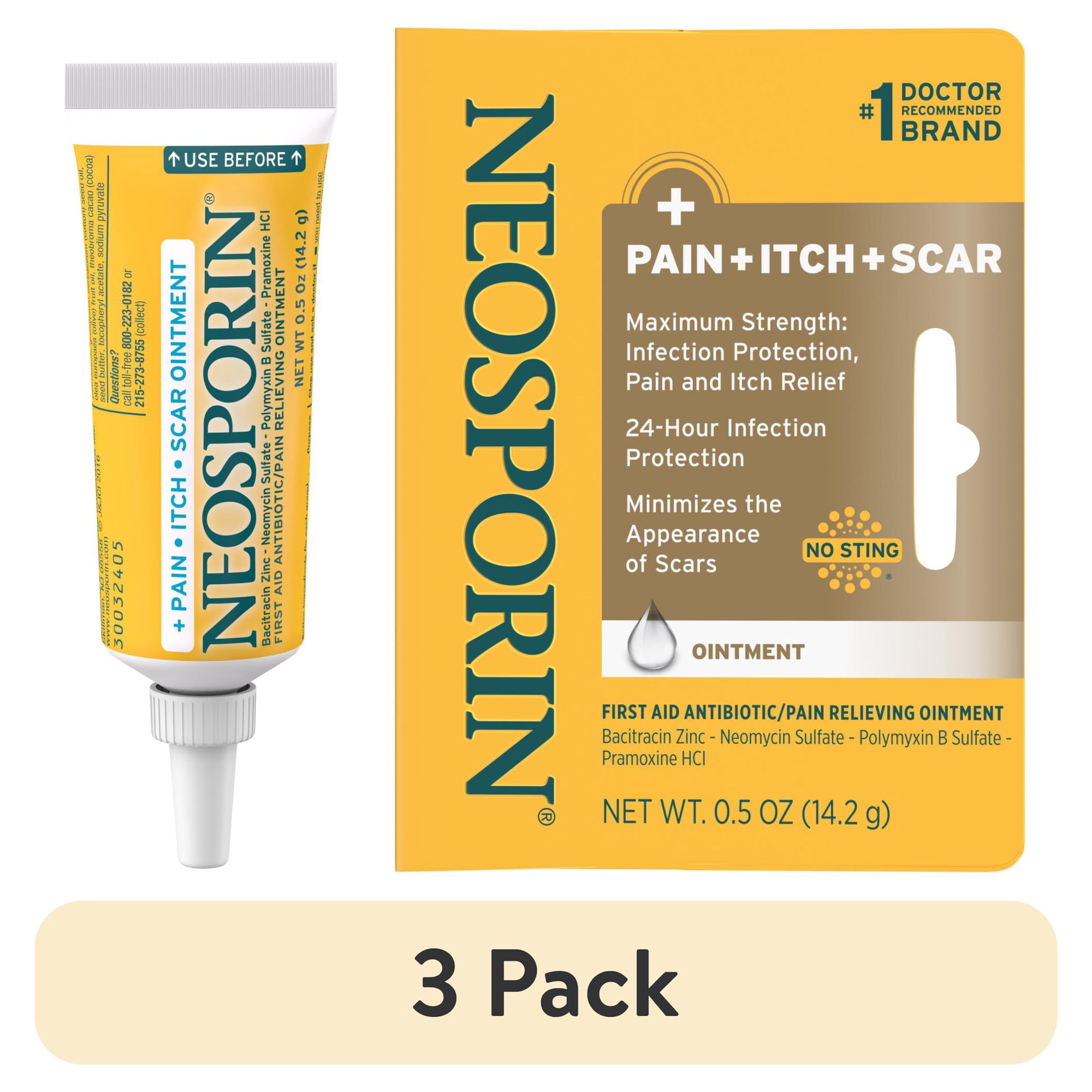 (3 pack) Neosporin + Pain, Itch, Scar First Aid Antibiotic Ointment, .5 oz