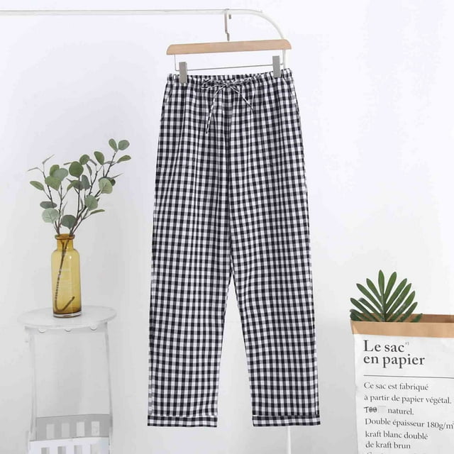 Jsaierl Womens Plaid Print Pajamas Pants Lounge Elastic Waisted Drawstring Slacks Soft Comfy Loose Fit Pants Breathable Home Sleep Trousers