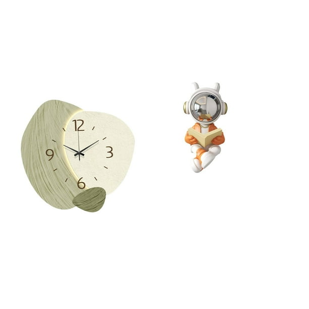 Reloj de pared,Reloj de pared silencioso Reloj de pared nórdico Decoración del hogar,Estatua del astronauta,Figura decorativa espacial de estatua de astronauta,Escultura de figura de