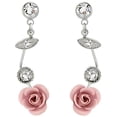thumbnail image 2 of Dainty Pink Rose Drop Earrings with Crystal Accents - 1 Inch Romantic Floral Dangle Earrings Jewelry Earring Silver, 2 of 7
