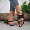 thumbnail image 4 of Xfvqtps Flat Sandals for Women Slingback Adjustable Buckle Strap Toe Ring Cross Straps Solid Color Non Slip Beach Roman Sandals Black, 4 of 9
