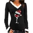 thumbnail image 1 of Mujeres Sexy Navidad Copa de vino Slim Velvet Stiching Casual Impresión de manga larga con cuello en V Camisas Blusas Tops Pompotops gfhjh20824, 1 of 5
