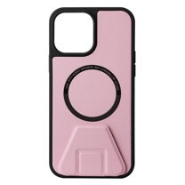 ELEHOLD Masafe Case for iPhone 14 Plus 6.7 inch with Hidden Kickstand,Premium vegan Leather Built in Magnets Circle for Wireless Charging Lightweight Slim Fit Stand Phone Case Cover,Pink