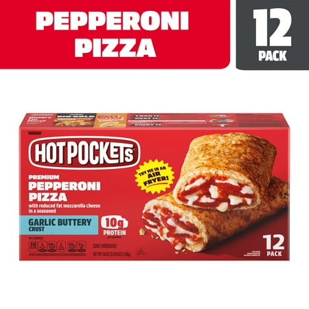 Hot Pockets Pepperoni Pizza Garlic Buttery Crust Frozen Snacks, Pizza Snacks Made with Reduced Fat Mozzarella Cheese, 54 Oz, 12 Count Frozen Sandw 54 oz