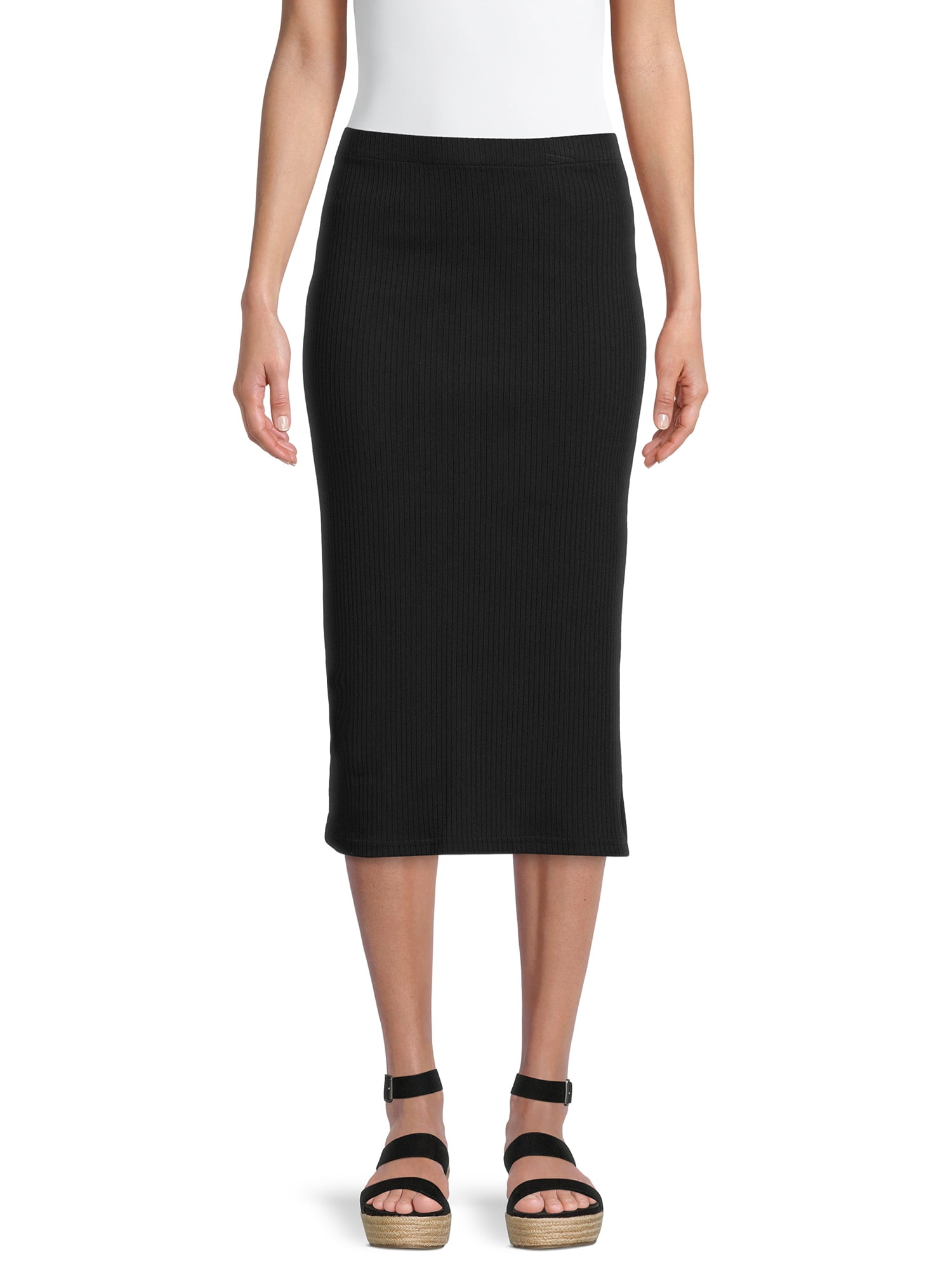 Time and Tru Women's Pull-On Ribbed Midi Skirt