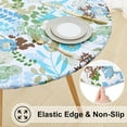 thumbnail image 2 of Round Fitted Tablecloth with Elastic Edge, 100% Waterproof Oil Proof Plastic Table Cover, Vinyl Flannel Backed Tablecloth Fits 36"-44" Round Tables for Dinner, Outdoor, Picnic, Leaves, 2 of 6