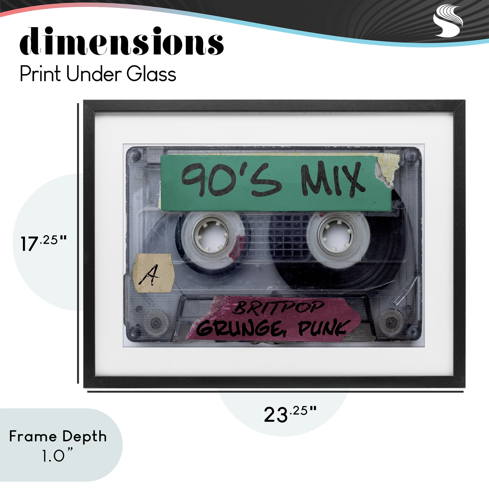 Stupell Industries Retro 90s Mix Cassette Black Framed Print Under Glass, design by Annabelle Hall
