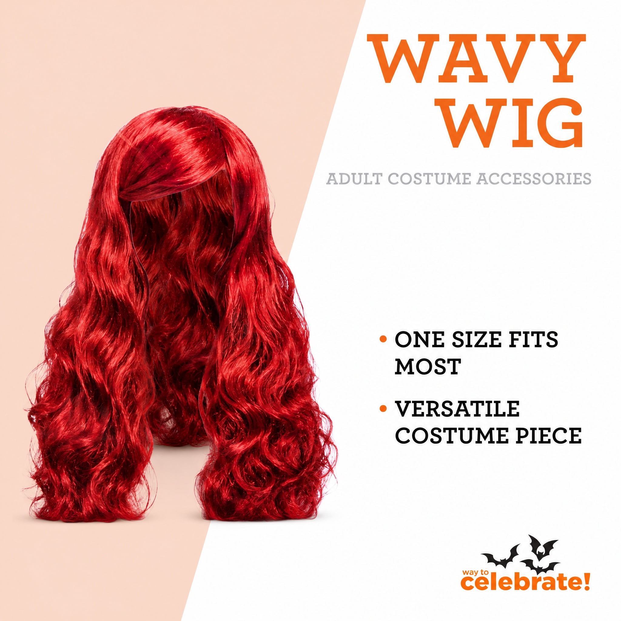 Wavy Wig Costume Accessory for Adults, Red, Halloween by Way To Celebrate