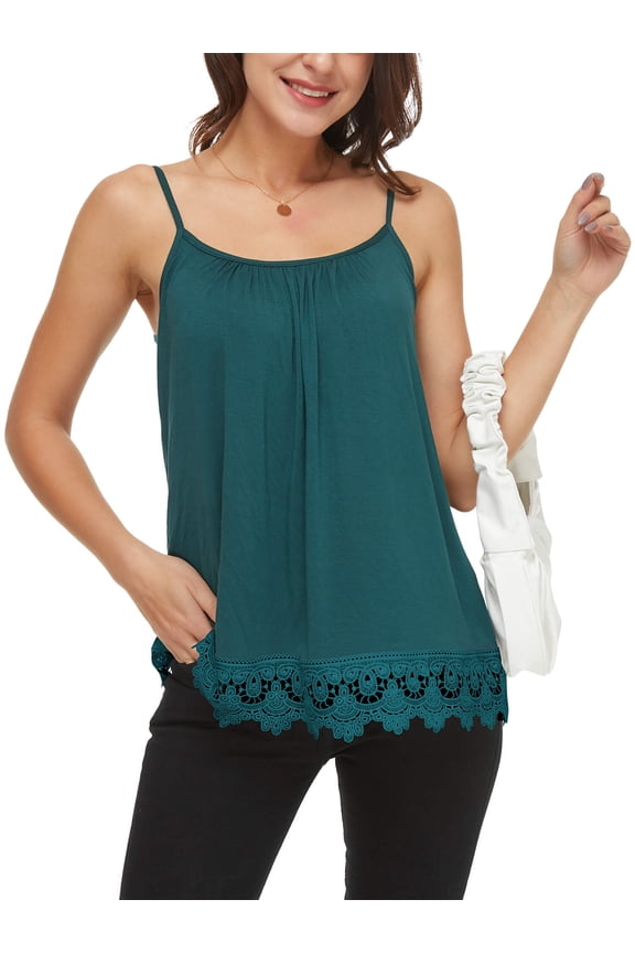 Plus Size Swing Lace Flowy Spaghetti Strap Tank Top with Built in Bra for Women (S-4XL)