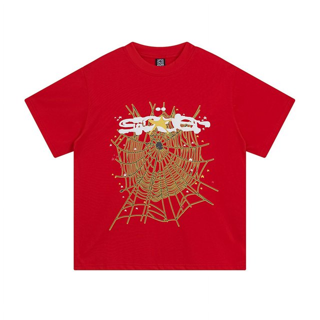 Sp5der cantante de hip-hop Young Thug mismo estilo letras de espuma 555555 pareja camiseta rosa de manga corta69617 rojo