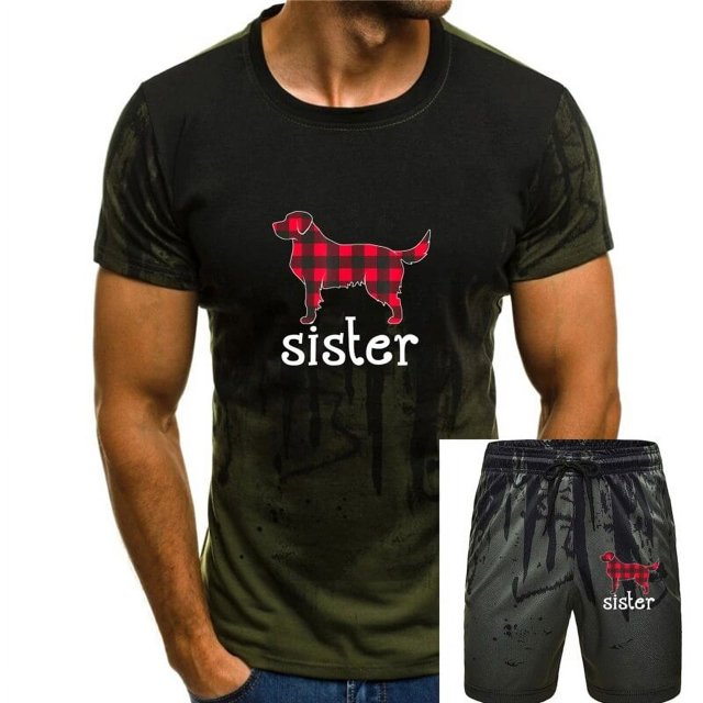 Camiseta de hermana a cuadros rojos-Camiseta de pijama familiar a juego de Navidad Labrador negro-Hombres