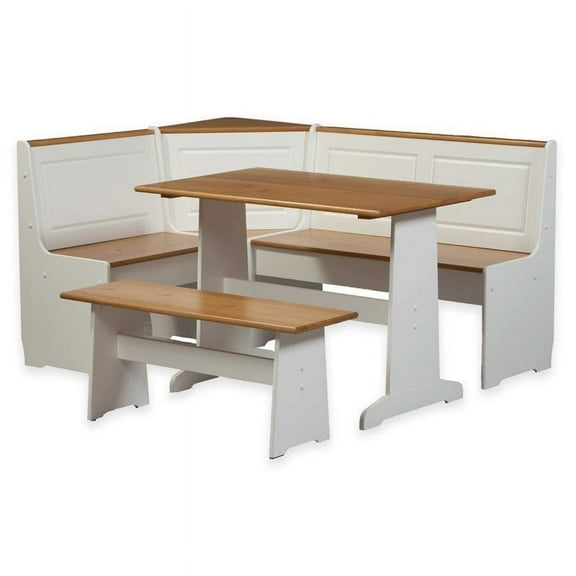 Pemberly Row Breakfast Corner Nook Kitchen Table Set in White