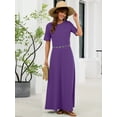 thumbnail image 2 of Chiclily Women's Summer Short Sleeve Maxi Dress with Pockets - Soft Casual Loose Long Boho Sundress for Beach & Vacation, Purple Size XL, 2 of 7