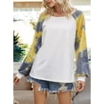 thumbnail image 4 of Camiseta de mujer Tie Dye Costura impresa Top Cuello redondo Manga larga Blusa de otoño Sudadera informal, Blanco, XL tholdsy AP003999-04, 4 of 7
