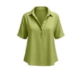 thumbnail image 5 of Miluxas Women's Cotton Linen Button Up Short Sleeve Blouse Lapel Loose Fit Work office Tunic Shirts Summer Beach Vacation Outfits Green, 5 of 5
