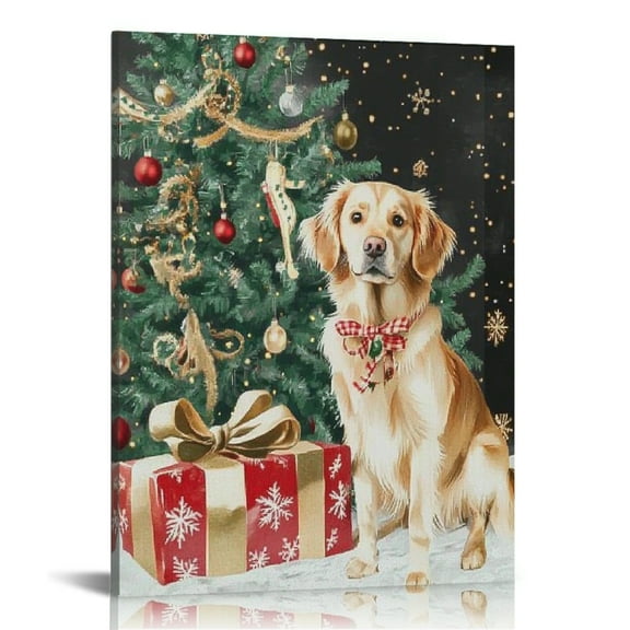 Autua Dog Christmas Tree Presents Canvas Wall Art Home Decor 12x16 in