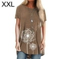 thumbnail image 1 of Femmes T-shirt Imprimé Casual Chemisier Manches Courtes Col Rond, Marron, XXL, 1 of 6