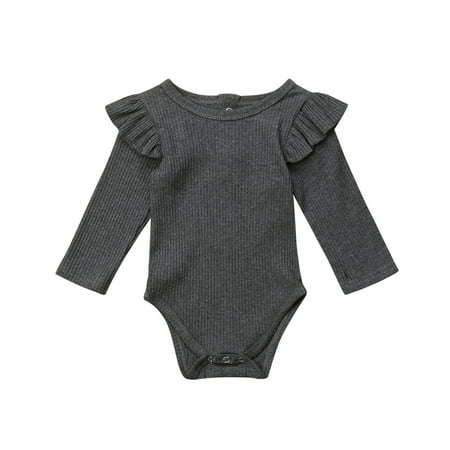 

xingqing 0-24M Newborn Baby Girls Boys Romper Long Sleeve Romper Jumpsuit Bodysuit One-Pieces Autumn Winter Cotton Solid Clothes Grey 12-18 Months