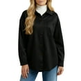 thumbnail image 4 of Womens Faux Suede Button Down Shirts Jacket Soft Warm Layered Top Casual Loose Fit Top Black, 4 of 8