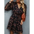 thumbnail image 5 of Women'S Mini Dresses Casual Spring V Neck Chiffon Long Peasant Sleeves Flowy Summer Dress Black XXL, 5 of 7