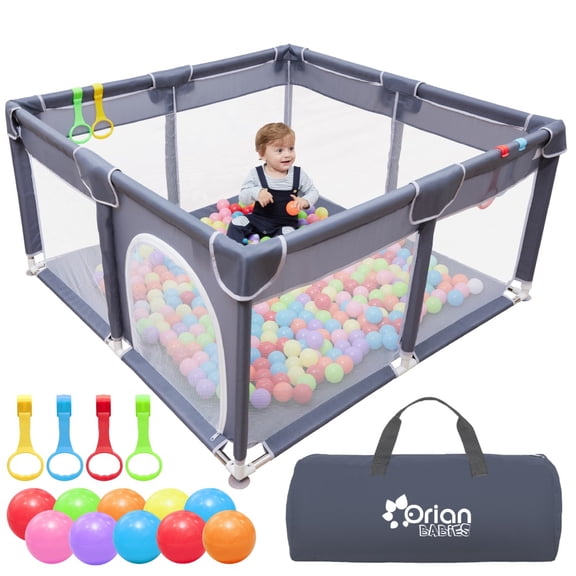 Orian Baby Playpen 50x50 Large Playpen for Babies and Toddlers, Oxford Fabric, Indoor & Outdoor Play Pen, 10 Colorful Balls, 4 Pull Up Rings, Carry Bag
