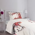 thumbnail image 5 of Ambesonne Japanese Quilted Bedspread Set 2 Pcs, Blossom Cherry Sakura, Twin Size, Red and Brown, 5 of 6