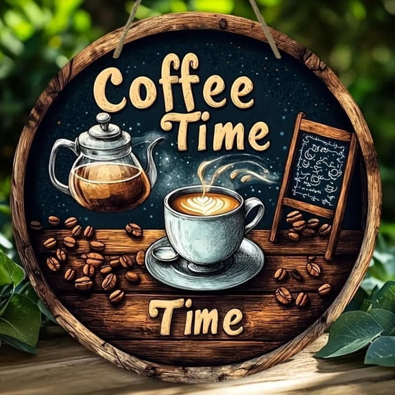 HELLOYOUNG Rustic Farmhouse Vintage Coffee Wall Art Decor Hanging Sign with Letter Pattern, Wooden Home Coffee Shop Bar Decor, Distressed Metal Tin Painting for Wall