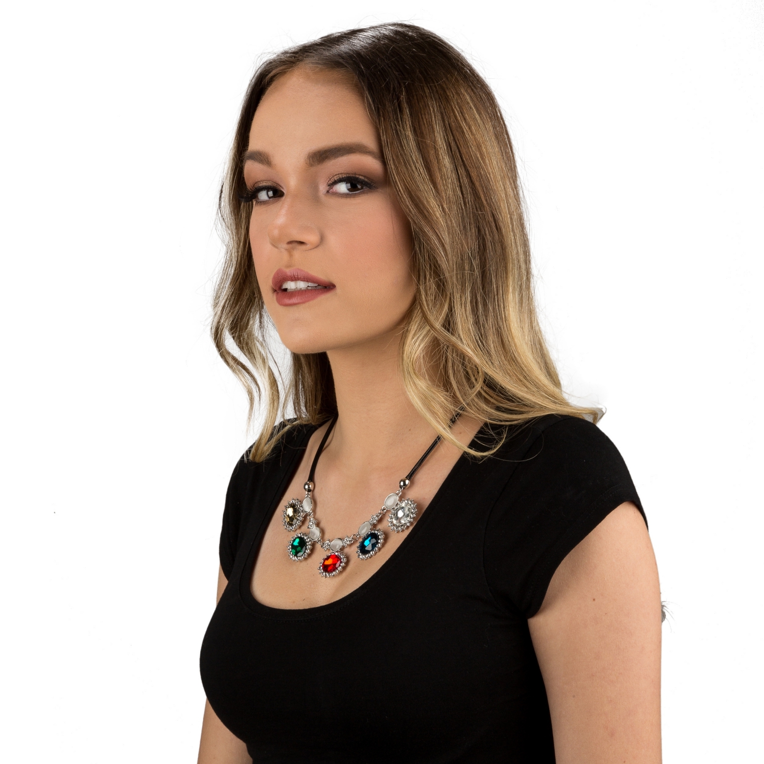 Women's Round Jewel Necklace (Colorful) [Elegant Fashion Accessory][Single Piece]
