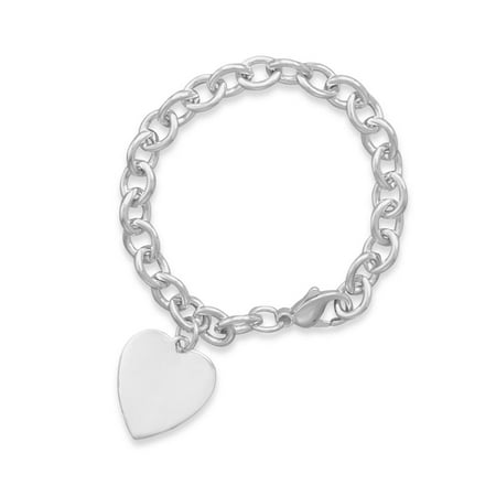 Sterling Silver Heart Tag Charm Bracelet Heavy Cable Chain Made in the USA