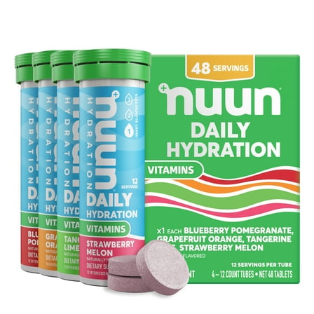 Nuun Hydration Vitamins  Caffeine Electrolyte Drink Tablets, Mixed Flavor, 4 - 10 Count Tubes