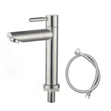 Cold Water Only Bathroom Sink Faucet Stainless Steel 304 Stainless Steel Single Handle One Hole Deck Mount Lavatory Faucet (Drain Not Included)