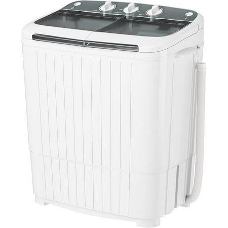 Portable Washing Machine 16lbs, Compact Twin Tub Semi Automatic Washer, Energy-Saving Mini Laundry Combo with Extended Drain Hose & Pump for Dorms, Apartments, RV,