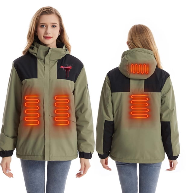 WRKEKC APP-Controlled 4-Zone Heated Jacket Detachable Hood Smart Warming Metro-Urban Explorer 10-Hour Battery Life Army Green XXL