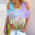 thumbnail image 2 of Top informal suelto con hombros descubiertos y cuello redondo con estampado de manga corta para mujer a la moda Pompotops hkajfhjk463907, 2 of 5