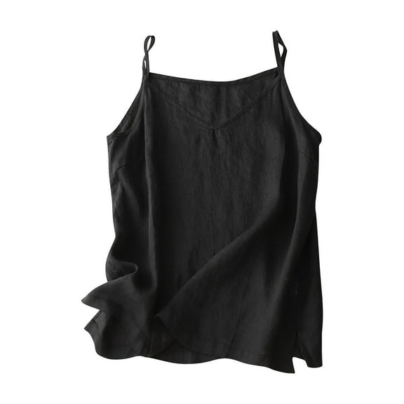 Summer Tank Tops For Women Sevevn Women's Solid Color Imitation Cotton Linen Pleated Hem Split V-Neck Camisole Camisoles Loose Tank Tops For Women