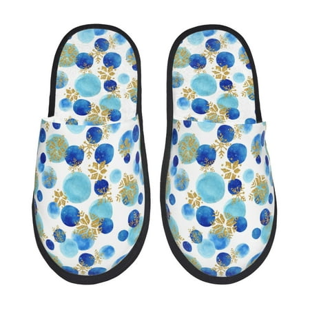 Balery Golden Blue Snowflakes Slient Indoor Furry Fleece Comfort House Shoes Soft Non-Slip Home Shoes Cotton slippers House Slippers-- Medium