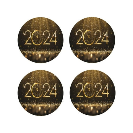 

Tideii 2024 Happy New Year for Leather Coasters 4 Pieces Anti-fouling and Anti-scalding Decorative Coasters Suitable for Restaurants Kitchens Coffee Shops-Round Shape