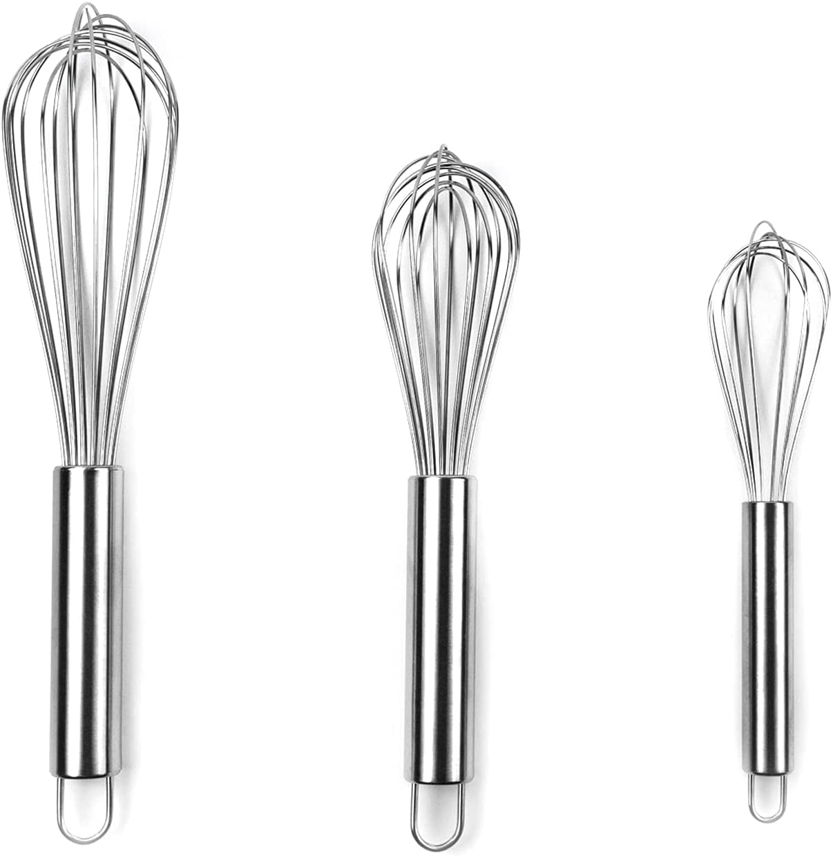 KAUKKO Stainless Steel Whisks, Kitchen Whisks 8" 10" 12" Balloon Wire Whisk for Blending