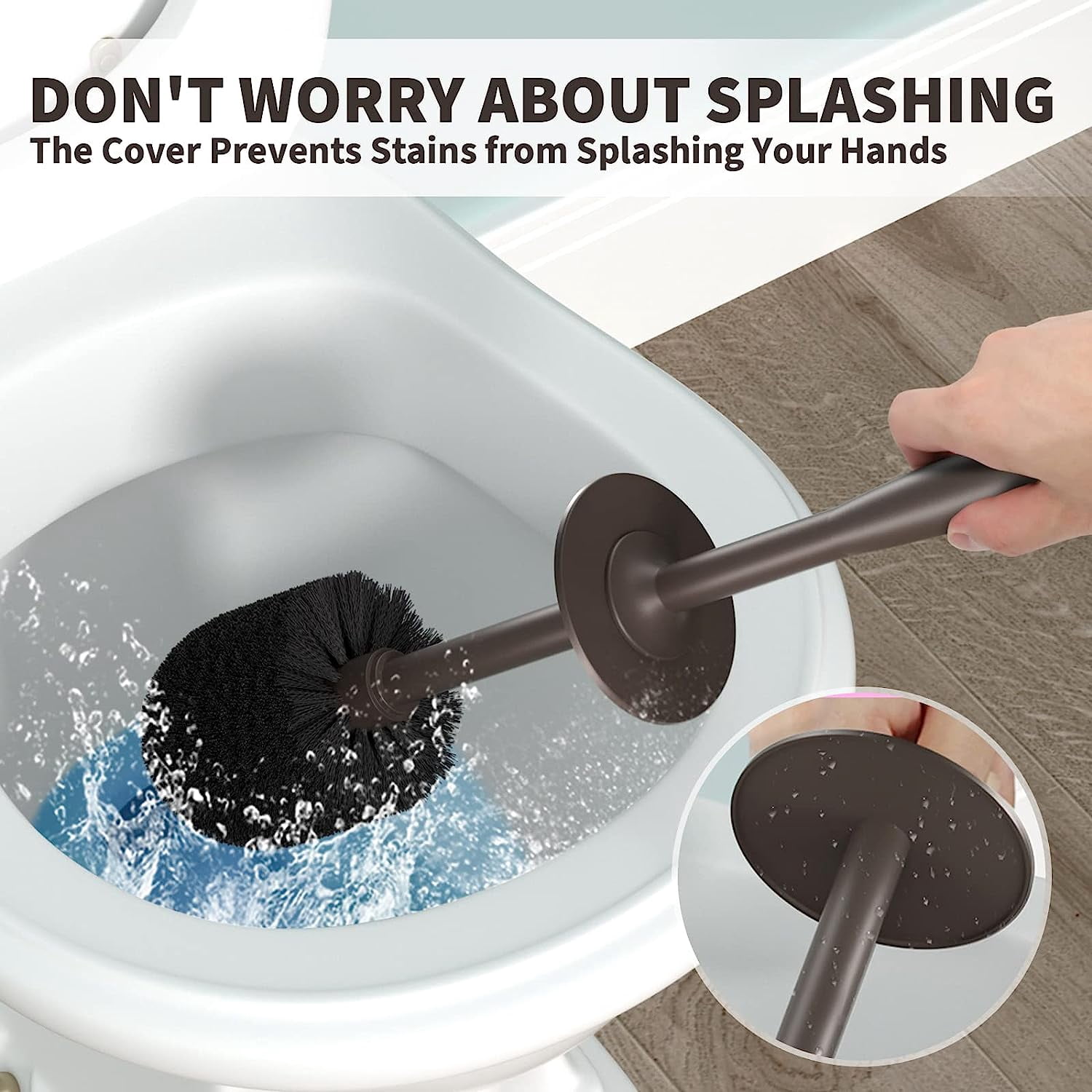 Toilet Brush and Holder 2 Pack, Toilet Bowl Brush with Extra Long Handle, Toilet Scrubber and Covered Holder, Toilet Brushes for Bathroom-Space Saving, Covered Brush, Durable, Deep Cleaning(Bronze)