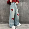 thumbnail image 5 of RUTAYY Girls Wide Leg Jeans Bow Embroidery Elastic Waist Denim Pants with Pockets Casual Daily Street Wear Blue, 5 of 8