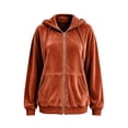 thumbnail image 5 of MDUKONU Womens Velvet Zip Up Hoodie Long Sleeve Oversized Hooded Sweatshirt Fleece Fall Velour Y2K Jackets With Pockets Size: XL Orange, 5 of 5