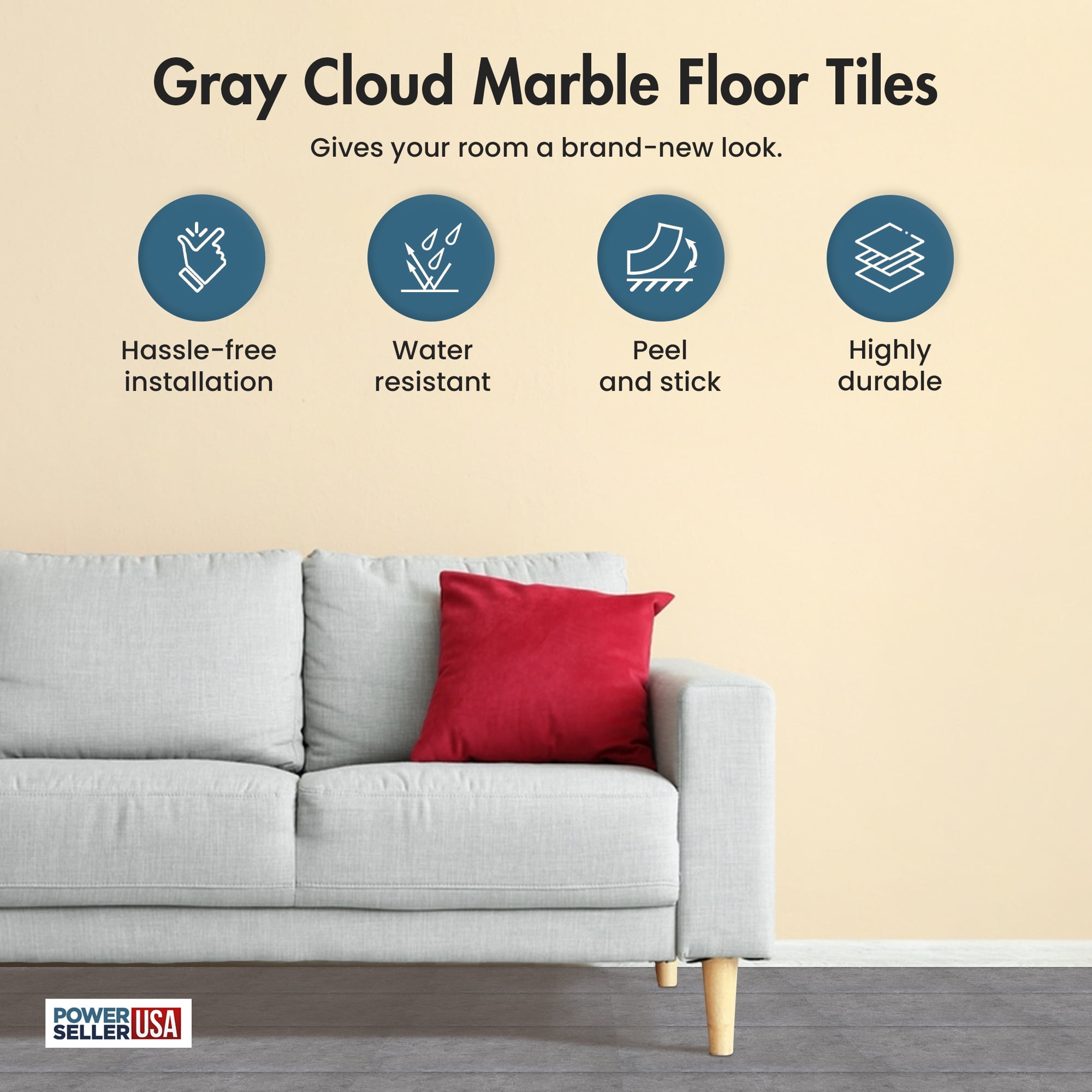 PowerSellerUSA Vinyl Self Adhesive Contemporary Design Peel and Stick Square Floor Tiles
