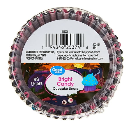 Great Value Multicolor Bright Candy Cupcake Liners, 48 Count