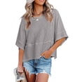 thumbnail image 2 of JUUNthy Womens Summer T-Shirt, Round Neck Loose Fit Short Sleeve Trendy Casual Blouse Black 3XL, 2 of 7