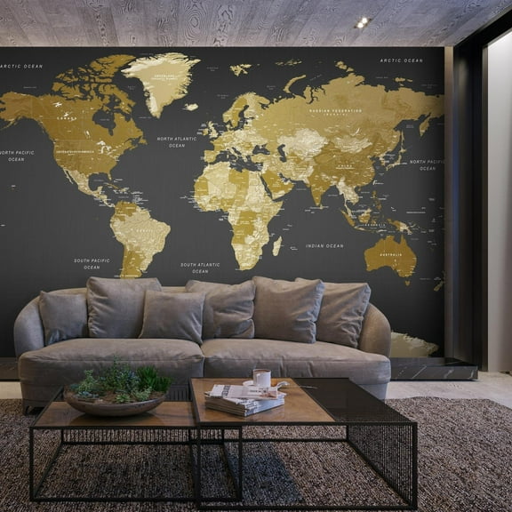 Tiptophomedecor Peel and Stick World Map Wallpaper Wall Mural - World Map Modern - Removable Wall Decals