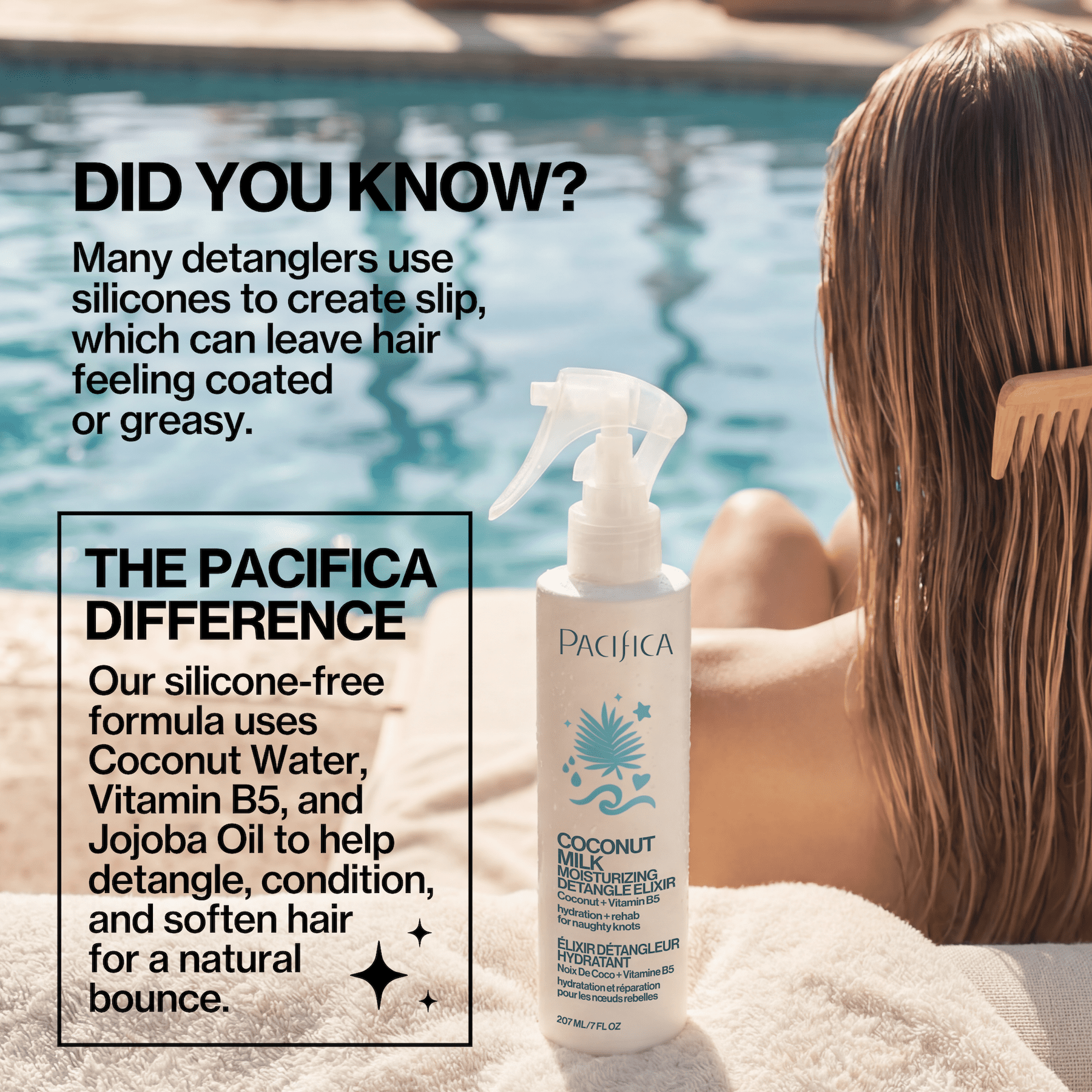 Pacifica Coconut Milk Hair Detangle Spray – Leave-In Conditioning Elixir for Tangle-Free Hair – Instantly Detangles Knots, Adds Shine & Moisture, Prevents Breakage & Frizz – Vegan & Cruelty-Free