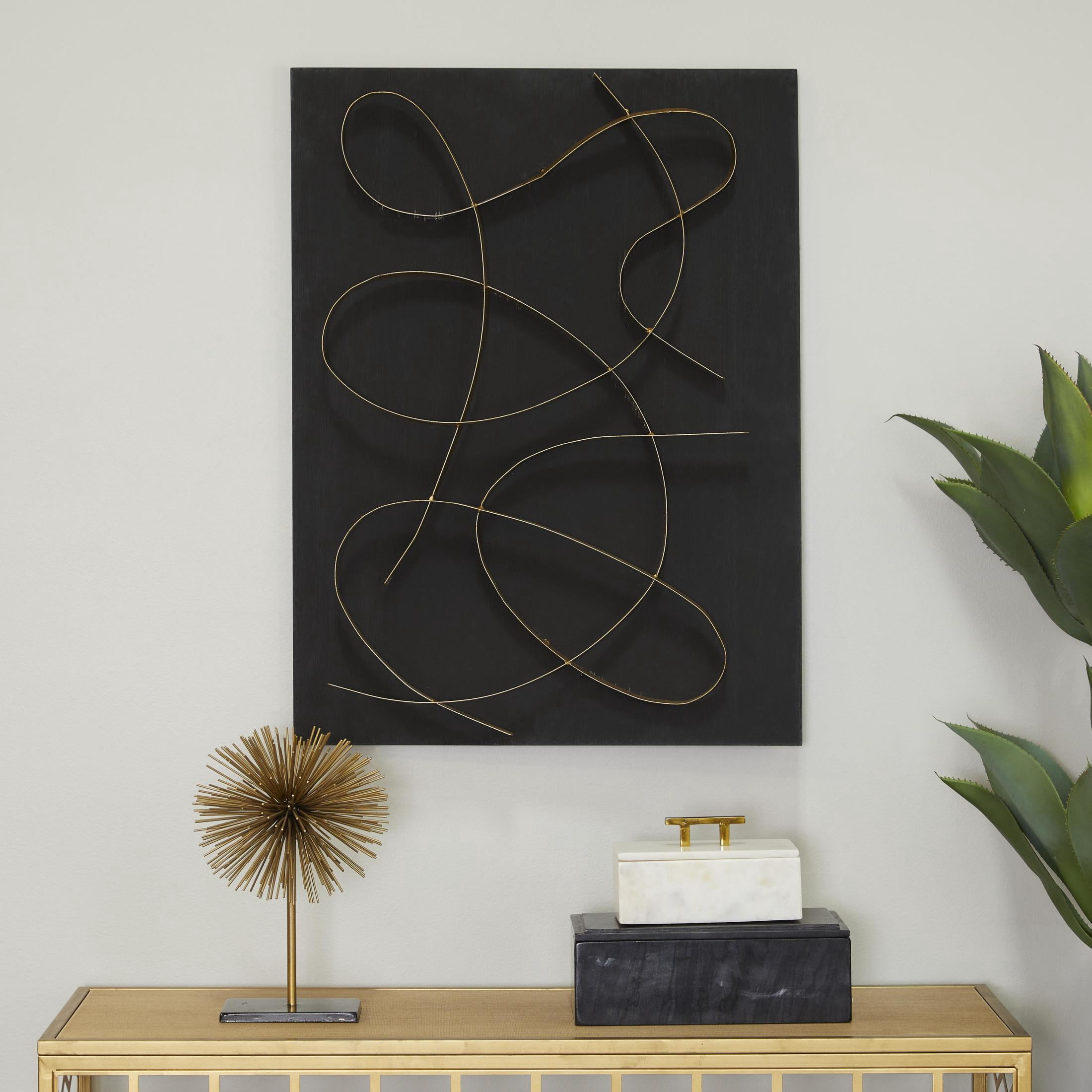 CosmoLiving by Cosmopolitan Black Wood Abstract Wall Decor with Gold Metal Loop Design