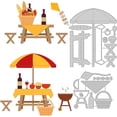 thumbnail image 1 of Troqueles de corte para mesa de picnic con temática de picnic: vino tinto, sol, sombrilla y pan. Troqueles metálicos para regalo de cumpleaños., 1 of 8